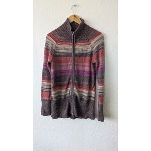 Eddie Bauer Womens‎ Striped Full Zip Cardigan Sweater Purple Red Orange Medium